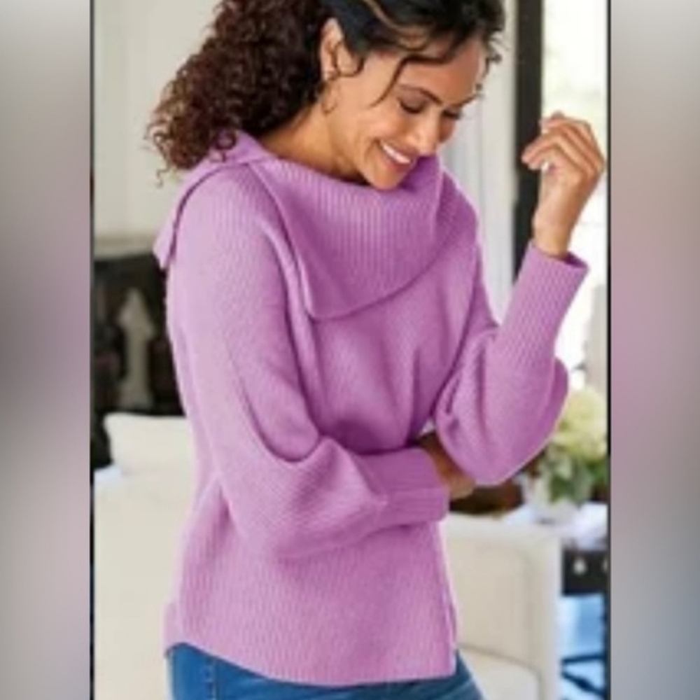 Soft Surroundings Tatiana Cowl Neck Oversized Cashmere Sweater Lilac Size Large - Picture 1 of 9